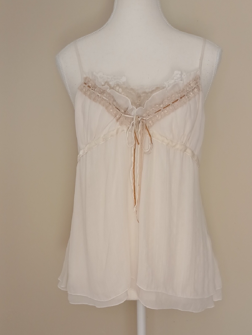 Bebe Vintage Layered Silk Camisole Winter White Size Large